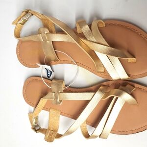 Gold Strappy Sandals, Size 8